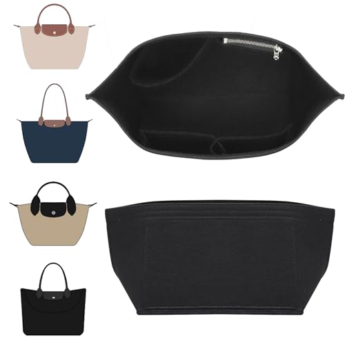 Image of Doxo Longchamp Organizer Insert Medium, Felt Bag Organizer with Cup Holderp,Suitable for Le pliage M Tote Bag and More(Black,M)
