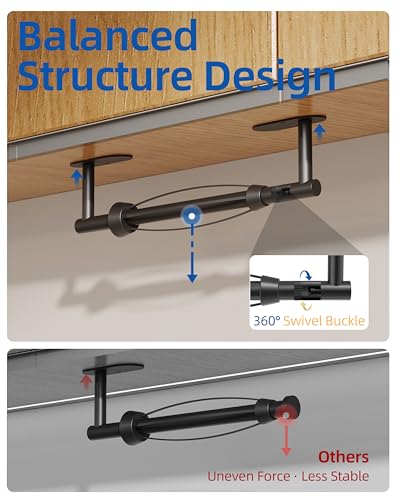 Image of RUACQ Paper Towel Holder Under Cabinet, One Hand Tearing Paper Towel Holder with Damping Effect, Wall Mount & Adhesive Stainless Steel Paper Roll Holder for Kitchen Bathroom (Matte Black)