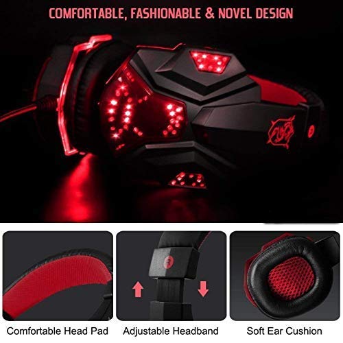 Image of Conifer MFTEK RGB Gaming Headphones with Mic and Mouse Combo, Pro Headset for PC Laptop Pung Mobile Game LED, Lightweight, Durable DPI Upto 2000 3.5mm Wired Ergonomic USB (Red)