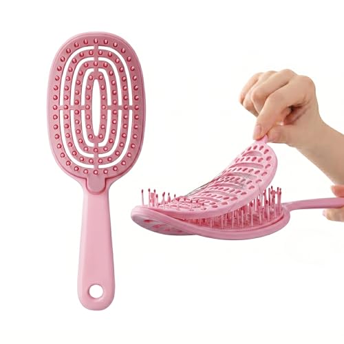 Image of Waterproof Self-Cleaning Plastic Comb Hair Detangling Brush for Curly Hair, Massage, Women's Home Use (Pink)