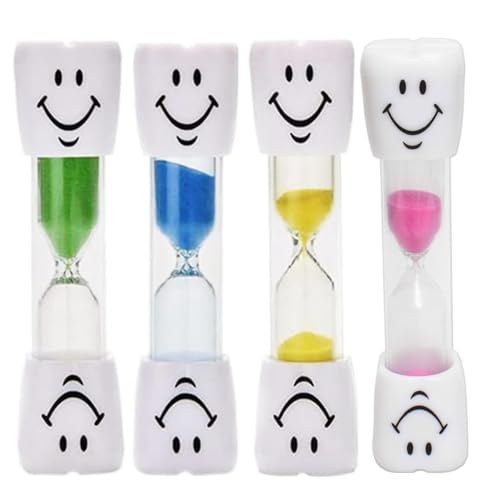 ZHjuju Minuteur de Sable pour Brosse à Dents de 3 Minutes,4 Pièces Minuterie de Sable Smiley Brosse à Dents MinuterieTimer brossage des Dents pour Enfant pour Jeux,Cuisine, Exercice,Etude,Brossage