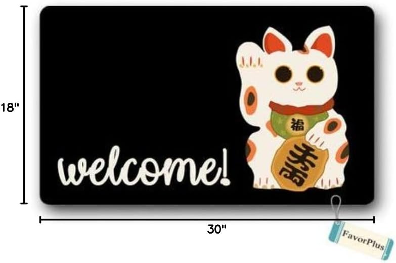 Doormat Japanese Maneki Neko Fortune Lucky Cat Welcome Outdoor/Indoor Non Slip Decor Funny Floor Door Mat Area Rug for Entrance 18x30 inch