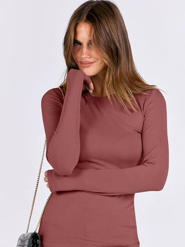 Image of ANRABESS Women Long Sleeve Shirts Rib Knit Slim Fit Tops Basic Tee Spring Outfits Casual T-Shirt Underscrubs Layer Clothes