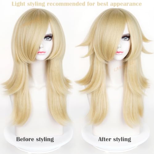 Image of LABEAUTE 6Pcs Long Blonde Princess Cosplay Wig for Women with Crown Wand Brooch Earrings Wig Cap Anime Costume for Halloween /Party