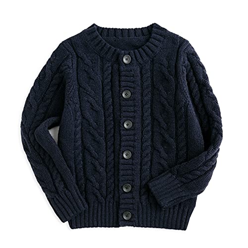 Curipeer Boy’s Girl’s Cable Knit Cardigan Sweaters Button up Solid Coat Navy Fall 3-4T