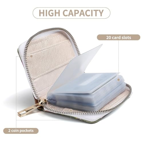 RFID Credit Card Holder Wallets for Women Cute Small Leather Ladies Cardholder Wallets Horses And Flowers Card Organizer Case with Zipper 7