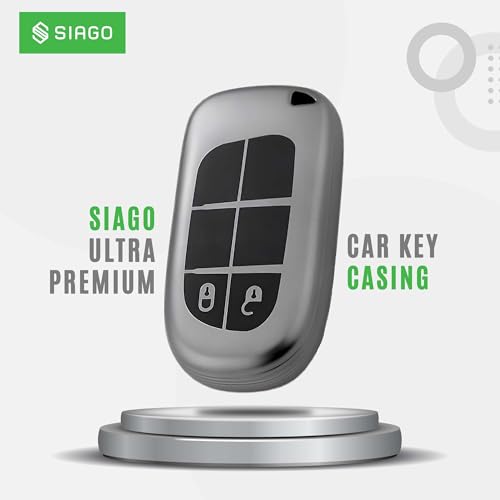 Image of SIAGO TPU Key Cover and Round Key Chain Compatible with Jeep Meridian, Compass, Trailhawk, 2 Button Flip Key (Grey)