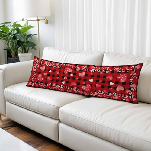 Body Pillow Cover 20x54, Red Valentines Decorative Pillowcase with Zipper,