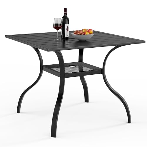 Image of Incbruce Patio Dining Table, 37 inch x 37 inch Square Table Metal Steel Slat Table with 1.57 inch Umbrella Hole, for Backyards, Porches, Gardens, or Poolside