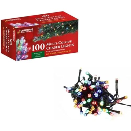 The Christmas Workshop 77270 100 Multi-Coloured LED Chaser Christmas Lights/Indoor or Outdoor Fairy Lights / 6.9 Metres / 8 Light Modes/Great for Christmas, Weddings & Gardens