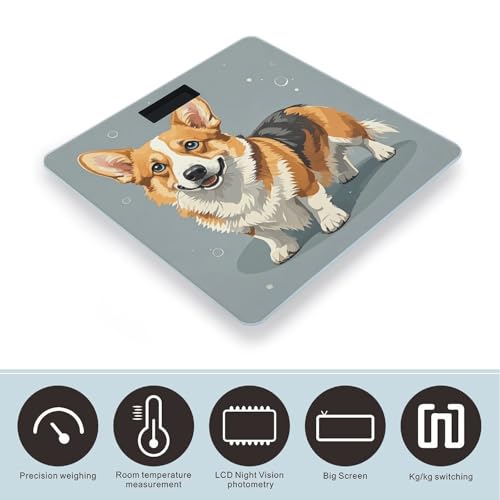 Báscula digital de baño con diseño Corgi y vidrio templado miniatura 3