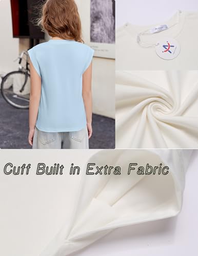 Image of Arshiner Girls T Shirts Cap Sleeves Casual Summer Tops Crewneck Tank Loose Fit Fashion Blouse Tee