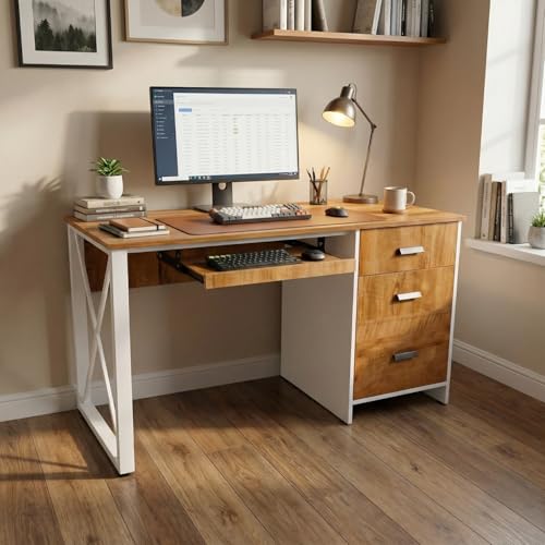 Image of FFO Work from Home Desk | Office Desk for Home | Work Table for Home Office | Study & Computer Desk with Drawer Storage and Keyboard Tray | Modern Wooden Home Office Desk