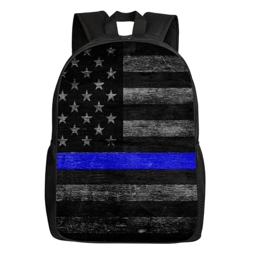 Blue Line Backpack Vintage American Police Flag with Blue Line School Bag Travel Backpacks Laptop Bookbag Lightweight 17 inch Large Daypack Rucksack for Women Men Teens Kids
