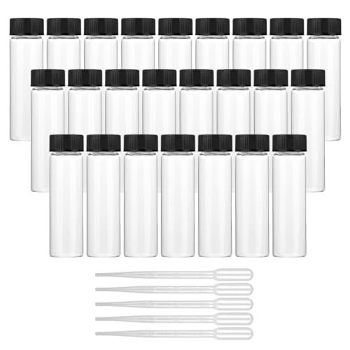Image of Clear Borosilicate Glass Vials, Culture Tubes with Screw Caps and Plastic Droppers, Small Liquid Sample Vial, Test Tubes, Leak-Proof Vial (10, 30ml)