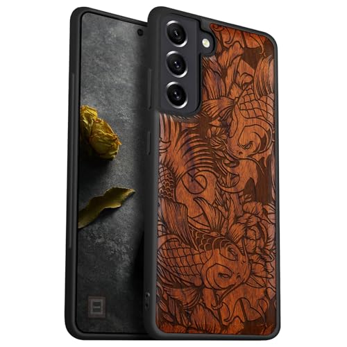 Étui Galaxy S21 antichoc en silicone souple et bois véritable Carveit