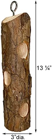 Prime Retreat Cedar Suet Log Feeder Hanging Bird Feeder with 3 Suet Plug Holes, Natural Wood Bird Feeder for Wild Birds, Outdoor Hanging Feeder for Woodpeckers Chickadees