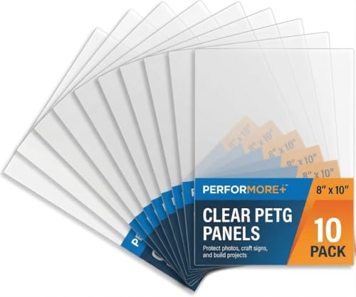 Image of Performore 10 Pack of 8x10 Inch Plexiglass Sheet with Protective Film, 0.04 inch (1mm) Thick PETG Panels, Clear Acrylic Plastic Sheet - Picture Frame Glass Replacement, Flexible Acrylic Sheet