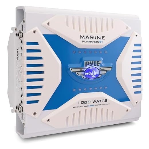 2.1 Bluetooth Marine Amplifier Receiver - Waterproof 4 Channel Wireless Bridgeable Audio Amp for Stereo Speaker with 1000 Watt Power Dual MOSFET Supply, GAIN Level and LED Indicator - Pyle PLMRA430BT