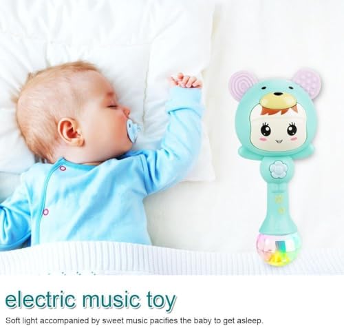 Image of Educational Baby Rattle, Electronic Light Musical Teether - Baby Sensory Sound Toys, 3-12 Months (Baby Green)