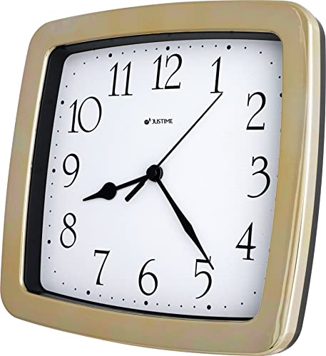 Justime 8.5-Inch Quality Square Water Resistant Quartz Wall Clock Special For Small Space, Office, Boats, Rv (W40504 Gold Plate) #TOP1
