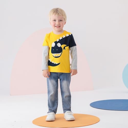 Toddler Boy Long Sleeve Shirts 3-Pack Boys Cotton Pullover T-Shirt Graphic Kids Basic Tops for 18M-9Y4