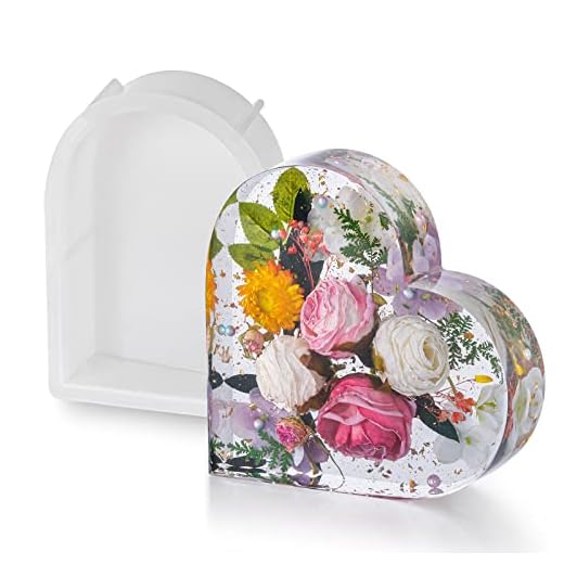 ISSEVE Large Resin Molds, Heart Silicone Molds for Resin Casting, Epoxy Resin Molds for Flower Preservation, DIY Personalized Resin Crafts with Bouquet, Wedding Valentine Gift