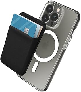 Sinjimoru Stretchy Magnetic Phone Wallet, Magnetic Card Holder for Back of Phone as Mobile Phone Wallet Stick On for MagSafe Wallet Compatible with iPhone 14 & 13 12 Series. M-Basic