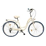 Fahrrad 28 Zoll - Bequemes Cityrad für Damen und Herren - mit 7-Gang Shimano Schaltung - Komfortabler Tiefeinsteiger für Stadt und Pendler - Dallas City - Weiß mit Blau