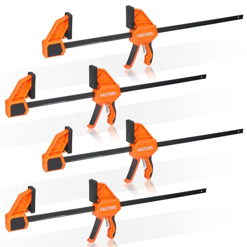 FASTORS 4-Pack 24 Inch Bar Clamps Set Woodworking Clamps Heavy Duty 350LBS Throat Depth 3-1/3 Quick Grip/Spreader One-Handed Wood Clamp with Quickly Change Button