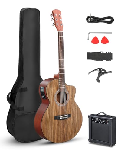 Ktaxon 41 Inch Cutaway Acoustic Electric Guitar, Full Size Walnut Wood Body Beginner Guitars Kit...