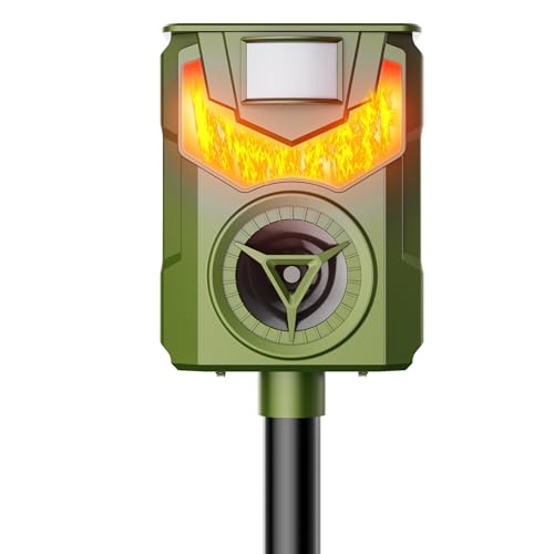 X-octenol Repelente solar de animales ultrasónico, repelente de ciervos, disuasorio de zorros con 5 modos de sensor de movimiento, luz de llama para repeler ardillas, gatos, perros, exteriores, césped