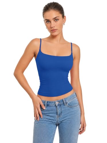 Women Tank Tops Y2k Summer Black Going Out Black Sexy Square Neck Basic Cami Shirt Cute Tops Trendy Sleevess Beach Vacation Clothes (SapphireBlue,L)