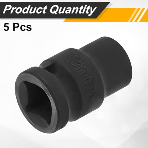 Image of HARFINGTON 5pcs 1 /2 inch Drive x 13mm Shallow Impact Socket 12-Point Metric CR-V Steel Spindle Nut Impact Flip Sleeve for Home Auto Nuts Bolts Repair