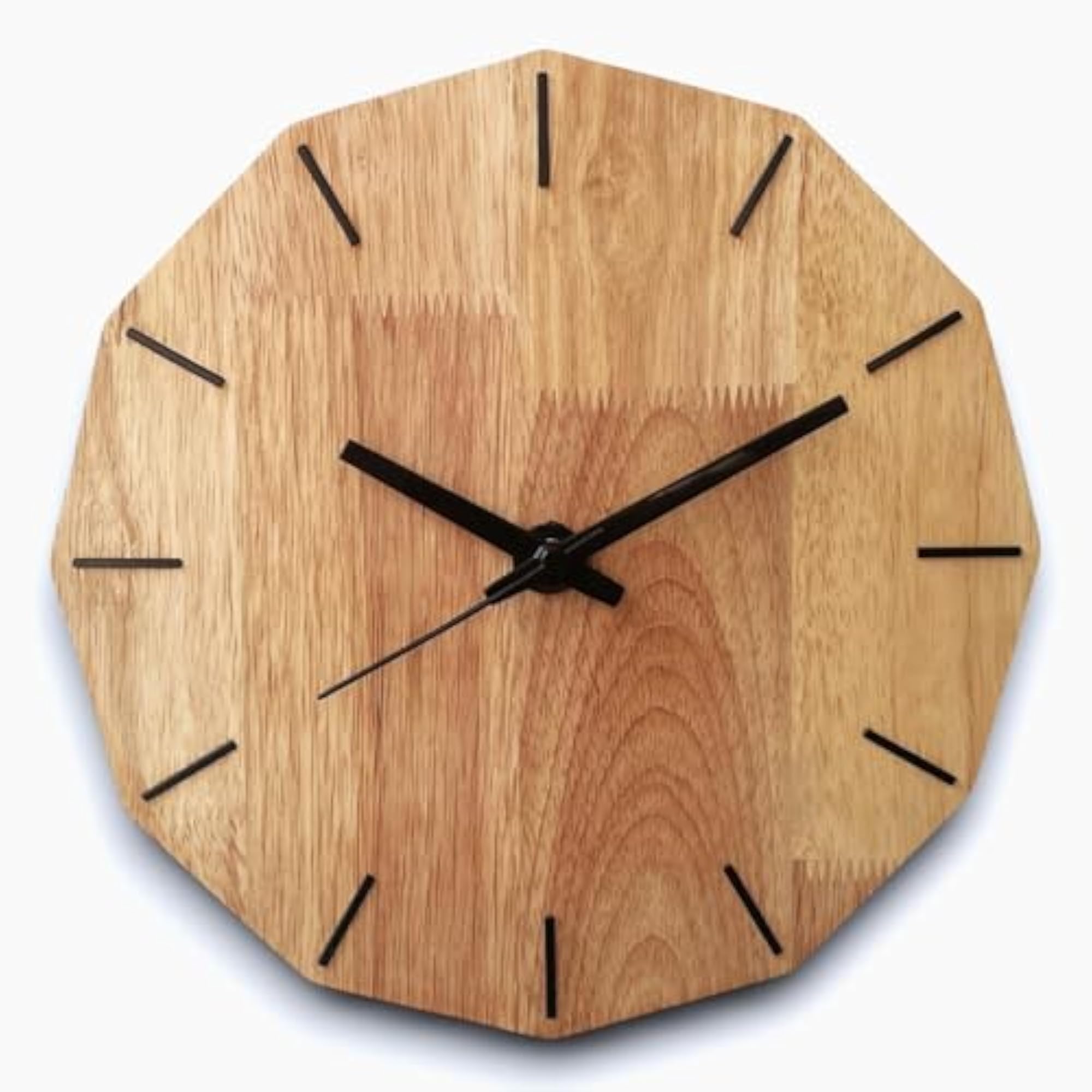 Minimalist 12-Sided Dodecagon Rubberwood Wall Clock, Silent Sweep