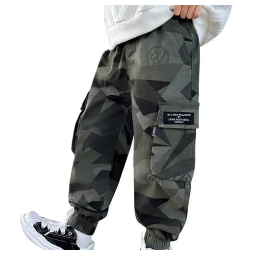 Pantalon Cargo Enfant Fille 4-13 Ans Militaire Pantalon Cargo Baggy Fille Jambe Large Taille Elastique Chic Confortable Pas Cher Sport Casual Vacances Jogging Streetwear (Vert, 12-13 Ans)