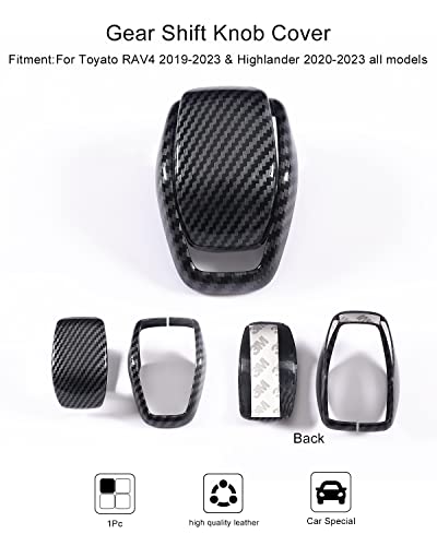 Yakaney For Totoya Rav4 2019-2023 Gear Shift Knob Cover, Carbon Fiber Grain Interior Protective Gear Shift Trim For Toyota Highlander 2020-2023- Carbon Fiber #TOP4