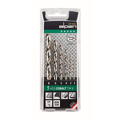 ALPEN Spiralbohrer Set HSS Cobalt 6-teilig (ø 2-8 mm, Bohrer kurz, DIN 338, Bohrer selbstzentrierend, 5% kobaltlegiert)100606100