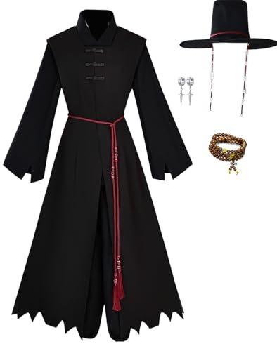 Mens Singers Cosplay Costume Dark Hanfu Coat Tunic Robe Hat Uniform Suit Anime Singing Halloween Outfit