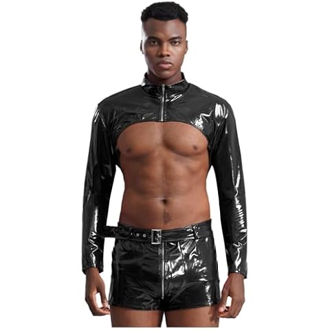 CHICTRY Men's Latex Crop Top and Boxer Shorts Cover