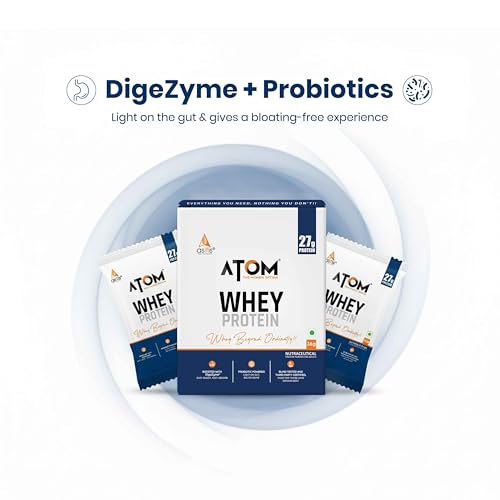 Image of AS-IT-IS ATOM Whey Protein - Isolate & Concentrate Blend I 27g Protein, DigeZyme & Probiotics, Light on Gut, Big on Gains, Easy to Carry Anywhere (No Excuse Travel Sachet, 36g) Double Rich Chocolate