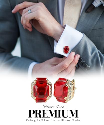 Rectangular Colored Diamond-Flanked Crystal Cuff Links – Tuxedo Suit Accessories, Cufflinks for Men2