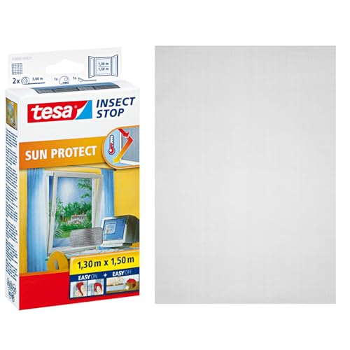 tesa Insect Stop Sun Protect - Mosquitera Adhesiva para Ventanas con Protección Solar - Malla Protectora contra Insectos y Rayos UV - Fijación Easy-On - 130 x 150 cm - Antracita