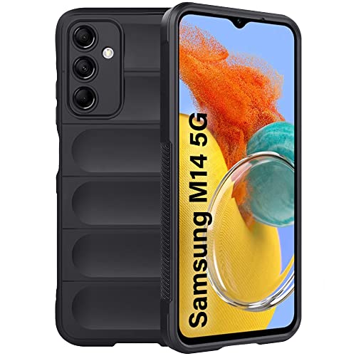 Image of TheGiftKart Liquid Silicon Back Cover Case for Samsung Galaxy M14 5G | Shockproof Military Grade Protection | Micro-Fibre Cloth On Inner Side | Built-in Anti-Slip Grip Back Cover Case (TPU, Black)