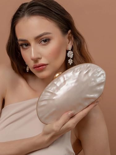 Image of RomanticDesign Women Shell Shape Acrylic Clutch Shiny Marble Purse Wedding Prom Party Evening Handbag