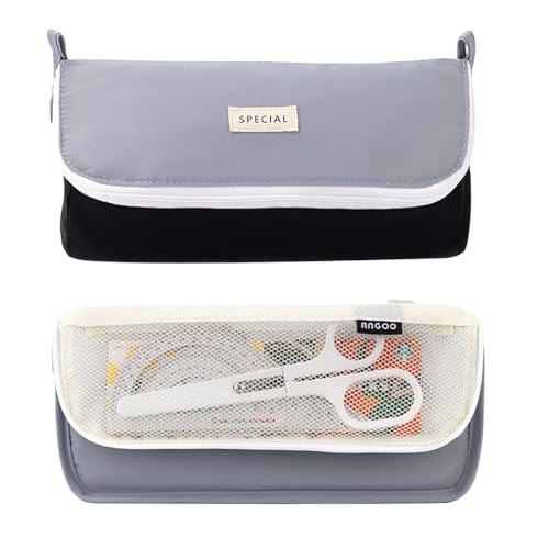 Image of iSuperb Pencil Case Large Capacity Pencil Pouch Bilateral Pen Bag Travel Bag Make Up Organizer with Zipper (Grey)