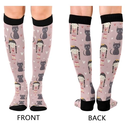 Girl Cat Pattern Compression Socks Athletic Tube Unisex Knee High Outdoor Sport Sock For Running2