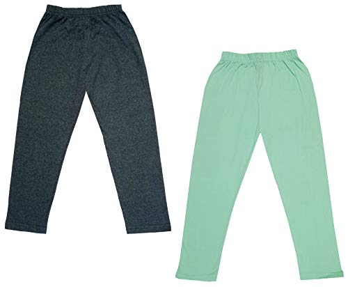 Image of IndiWeaves Girls Super Soft Cotton Solid Capri Pants (Sea Green, Grey, 6-7 Years) Pack of 2