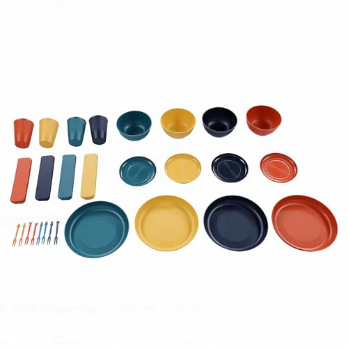 Luocute Juegos de Vajilla, 44 Piezas Platos y Tazones Irrompibles para 4 Personas, con Tenedor, Cuchara, Palillos y Tenedores de Fruta, para Acampar, Viajes, Picnic, Fiesta en Casa,
