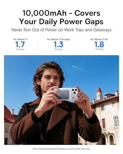 Image of Baseus Picogo Power Bank, 0.5 inch Ultra Slim 10000mAh MagSafe Portable Charger, Upgraded CCC Certified 27W Fast Charging Magnetic Battery Pack, Alloy Wireless Charger for iPhone 17 /16 /15 /14 /13 /12